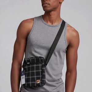NWT Fila Black Windowpane Crossbody Bag for Men